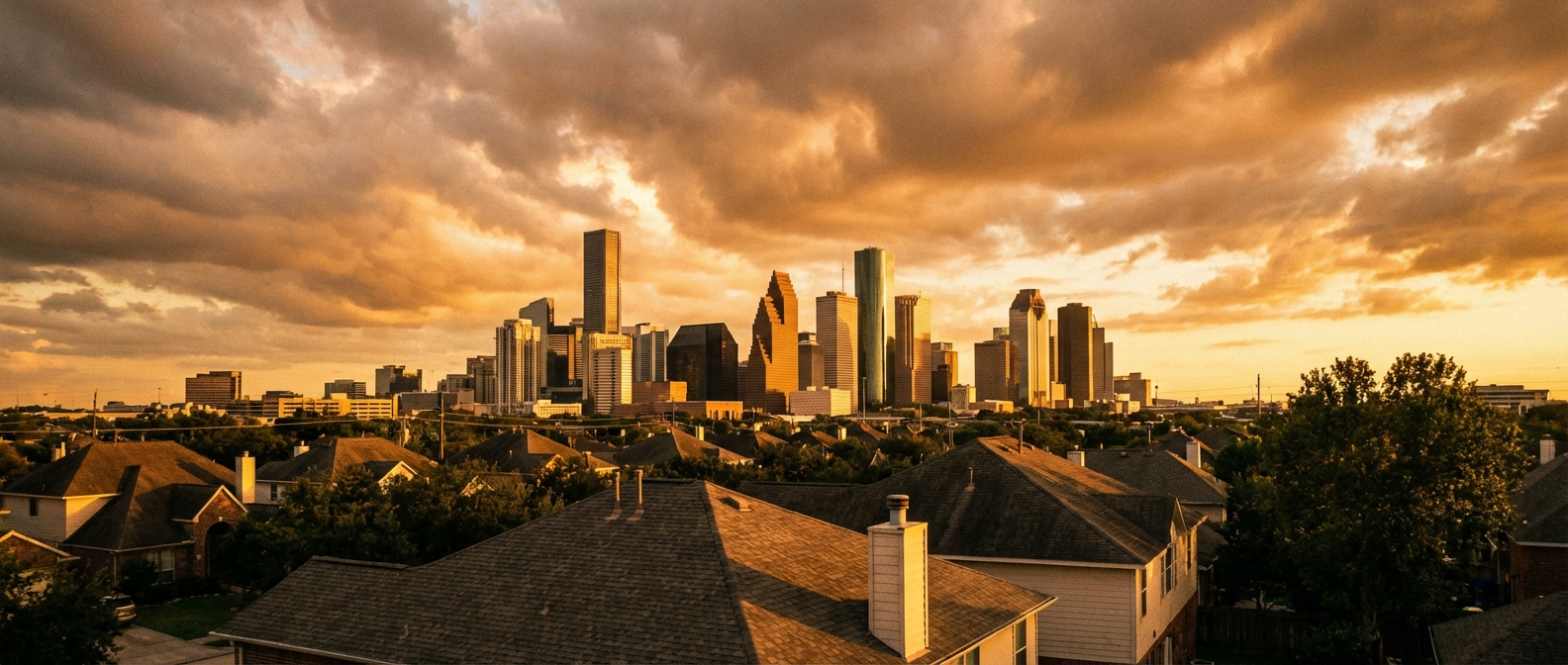 Houston skyline at golden hour