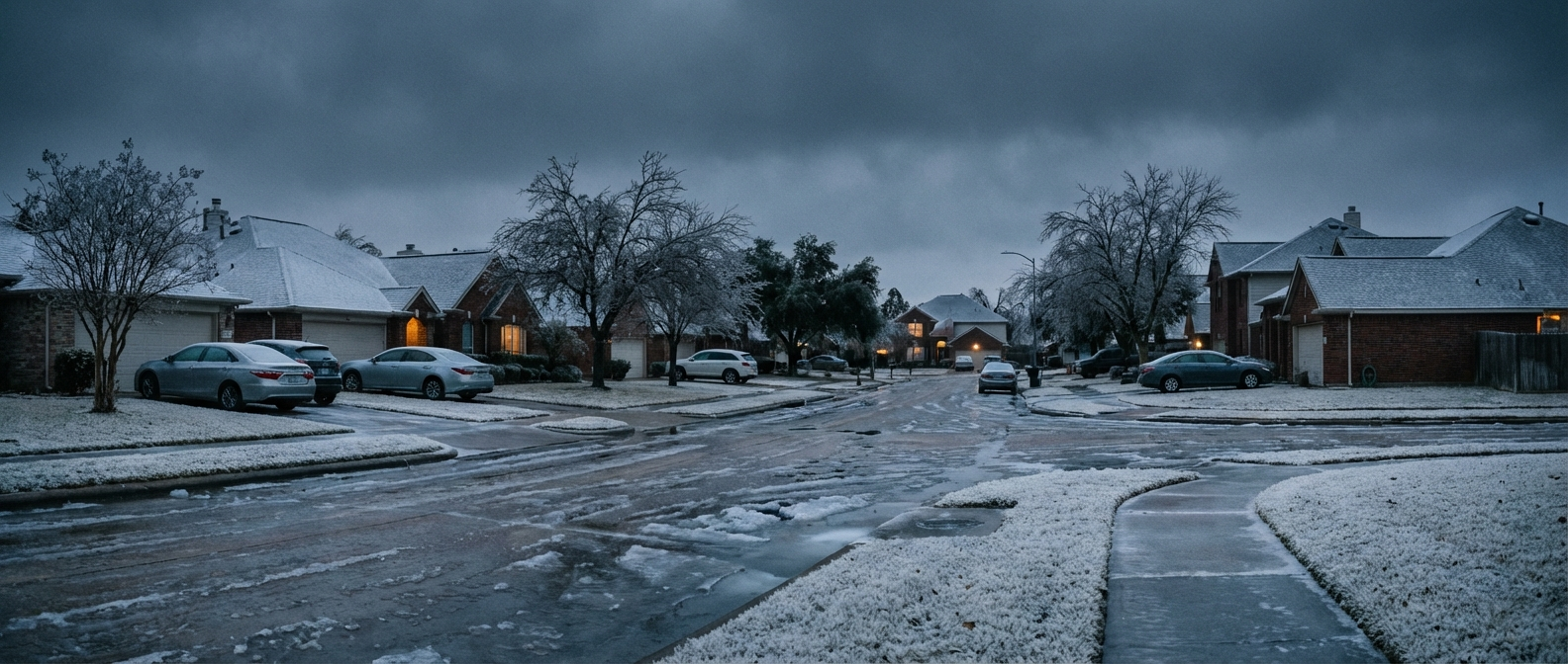 Houston neighborhood during a rare winter freeze
